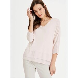 Phase Eight Womens Pale Pink V-Neck Layered Hem 3/4 Sleeve Knit Top UK 12
